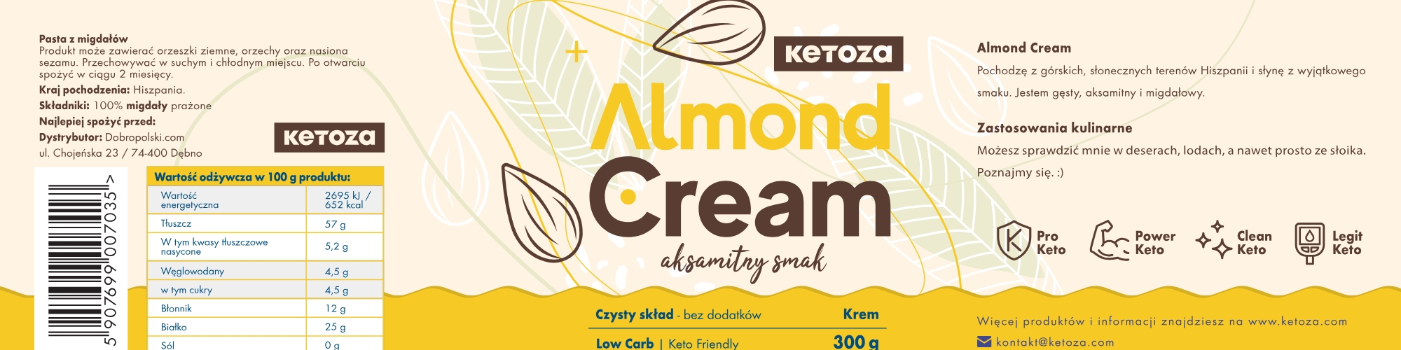 Krem migdałowy Almond etykieta